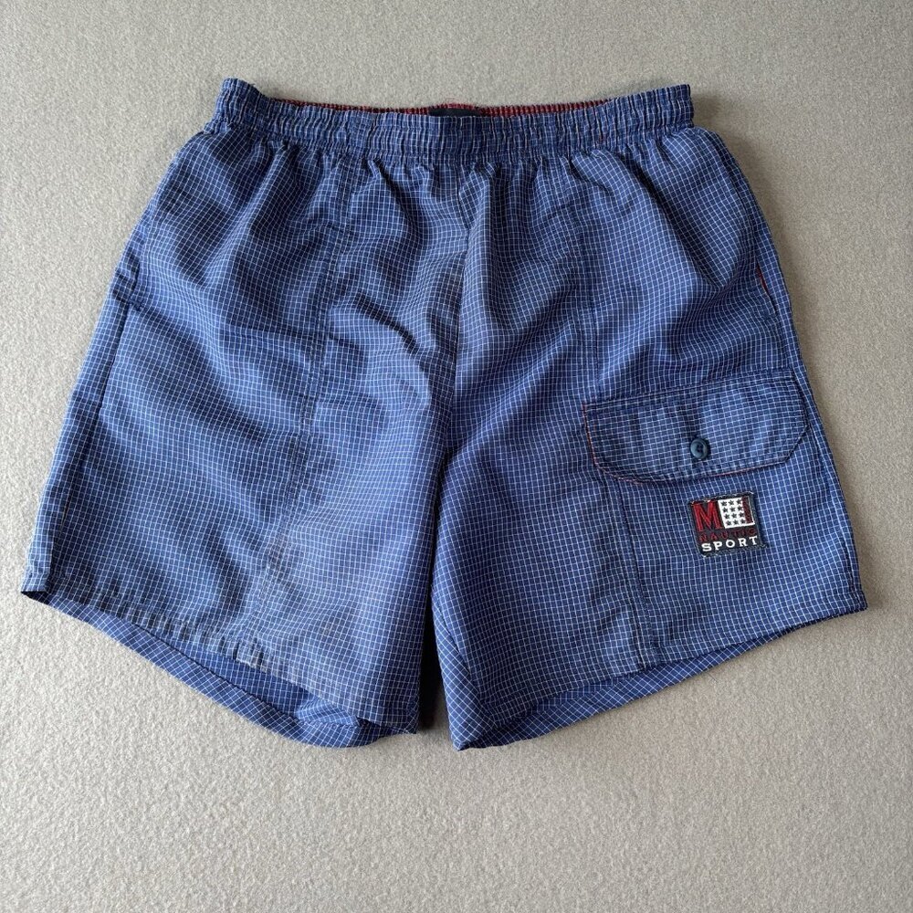 Vtg Majestic Sport Mens Shorts Swimsuit Beach Tanks Blue Lined 30 Drawstring 90s